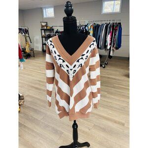 Mazik Striped Print Sweater Cheetah Size Large